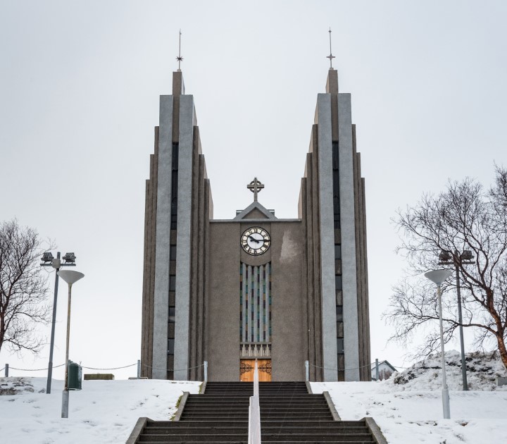 Akureyrin church during winter.