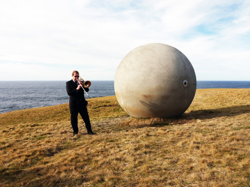 Man playing an instrument on Grimsey Island.