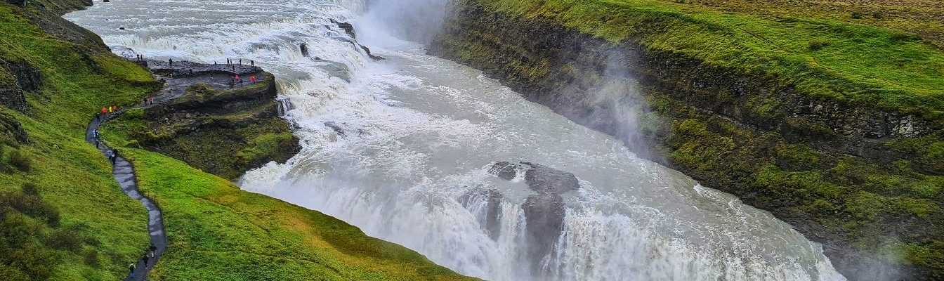 View of Gullfoss-the golden waterfall during summer.