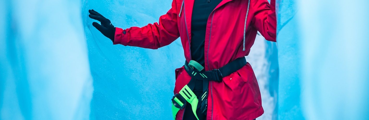 Between the icy walls of a Blue Ice Cave.