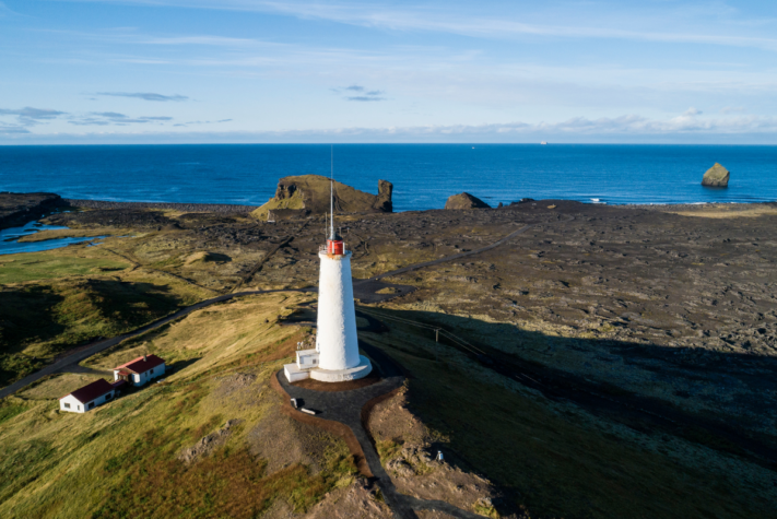 Aerial view of the Reykjanes Lighthouse.